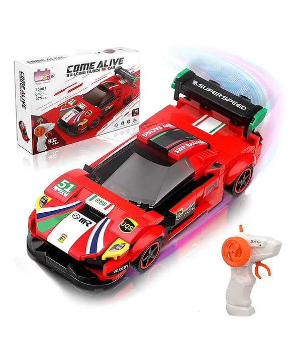 Lego 1:20 RC Sports Car Building Kit 279 PCS STEM Remote Control Car Blocks, DIY Racing Car Construction Toy Set, Educational Gift for Boys & Girls Ages 6-10 (Red)