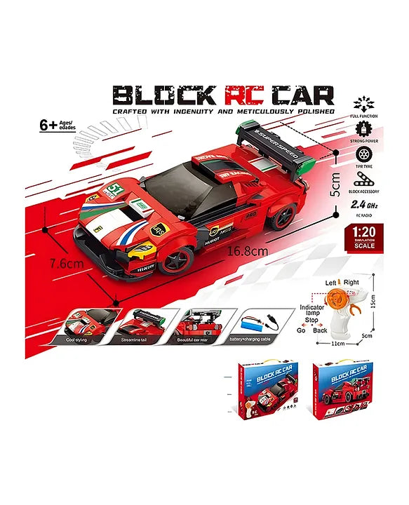 Lego 1:20 RC Sports Car Building Kit 279 PCS STEM Remote Control Car Blocks, DIY Racing Car Construction Toy Set, Educational Gift for Boys & Girls Ages 6-10 (Red)