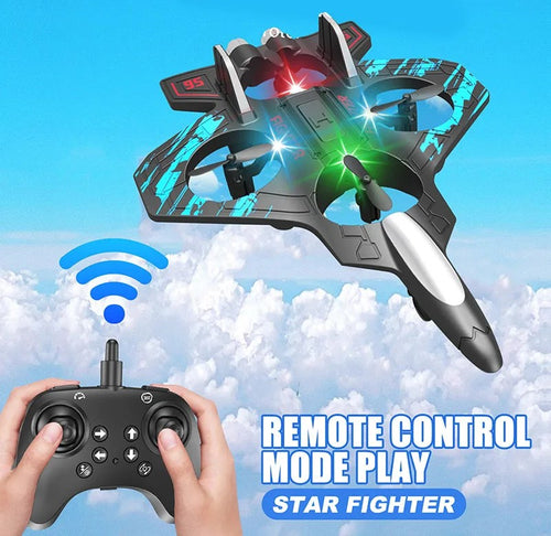 Remote control star fighter toy with a blue sky background