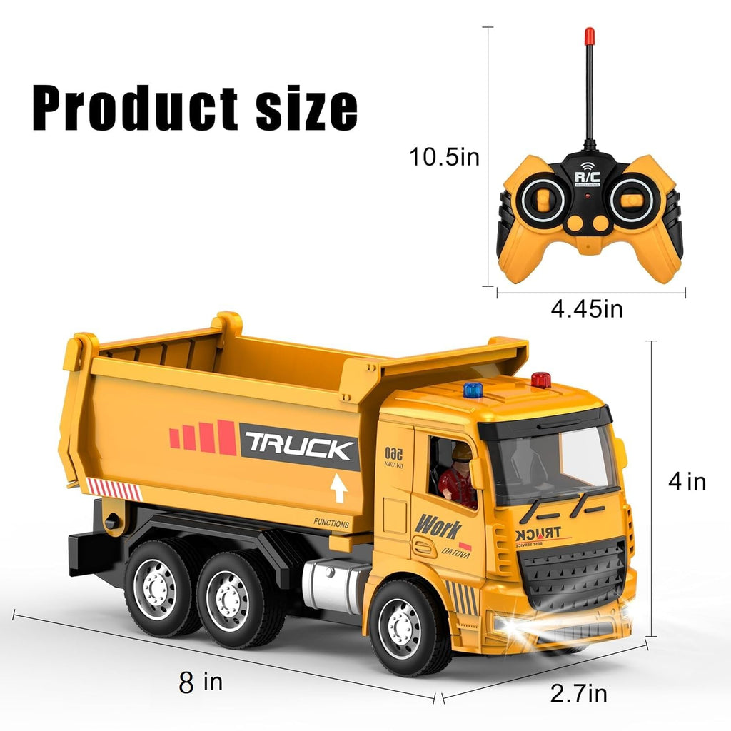 6 Channel Rechargeable Remote Control RC Dumper Dump Truck with Working Head Light, Sound Effect and Demo Mode Construction Truck Toy
