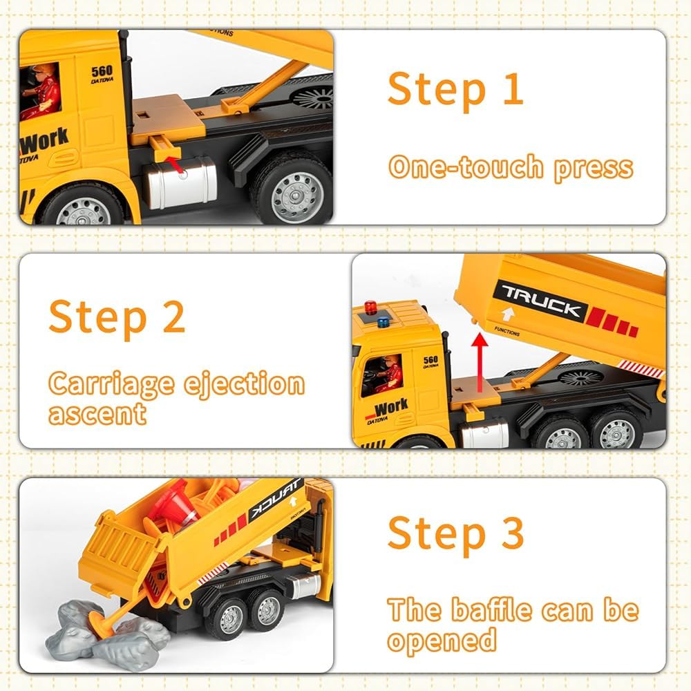 6 Channel Rechargeable Remote Control RC Dumper Dump Truck with Working Head Light, Sound Effect and Demo Mode Construction Truck Toy