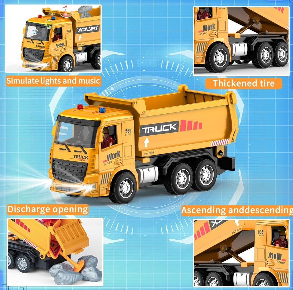 6 Channel Rechargeable Remote Control RC Dumper Dump Truck with Working Head Light, Sound Effect and Demo Mode Construction Truck Toy
