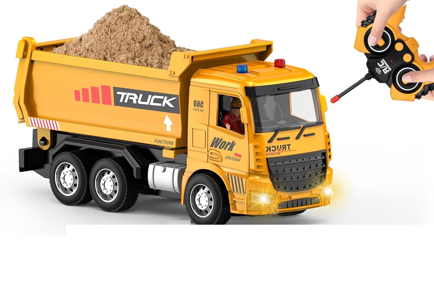 6 Channel Rechargeable Remote Control RC Dumper Dump Truck with Working Head Light, Sound Effect and Demo Mode Construction Truck Toy