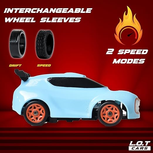 Toy car with interchangeable wheel sleeves and 2 speed modes dashboard remote contro