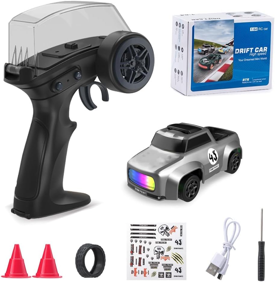 Dash Remote Control Drift Car | 2.4Ghz, 1:64 Scale | Rc Cars, Remote Control Car Toy, Rc Drifting Cars, Interchangable Wheel Sleeves, 4 Light & 2 Speed Modes - Any 1 color