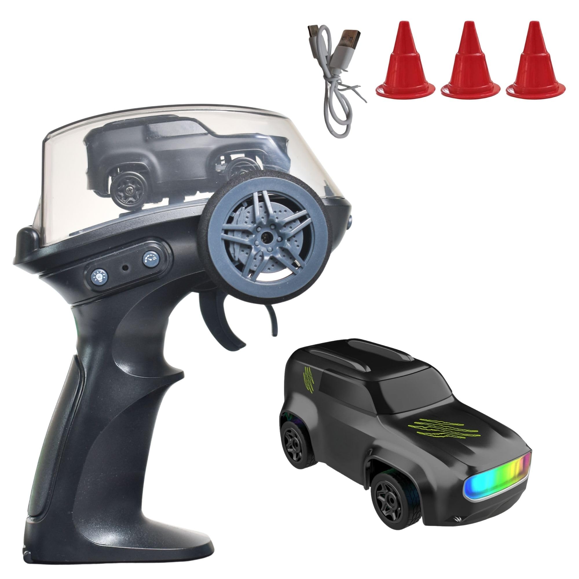 Dash Remote Control Drift Car | 2.4Ghz, 1:64 Scale | Rc Cars, Remote Control Car Toy, Rc Drifting Cars, Interchangable Wheel Sleeves, 4 Light & 2 Speed Modes - Any 1 color