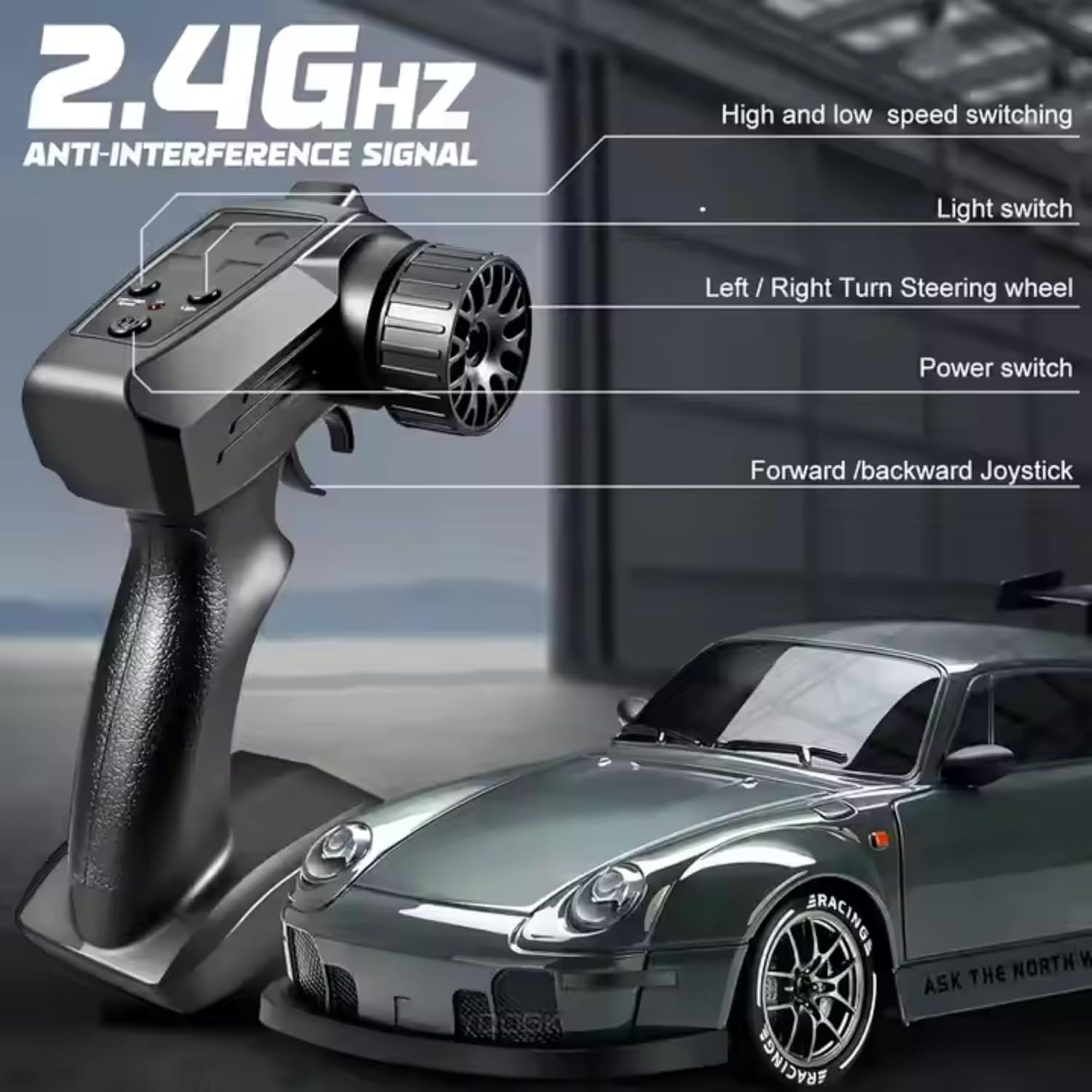 Porsche Drift Car 1:24 Scale,2.4Ghz Remote Control,4WD,20Km/Hr Max Speed,2 Speed Modes,1 Batteries,Multicolour