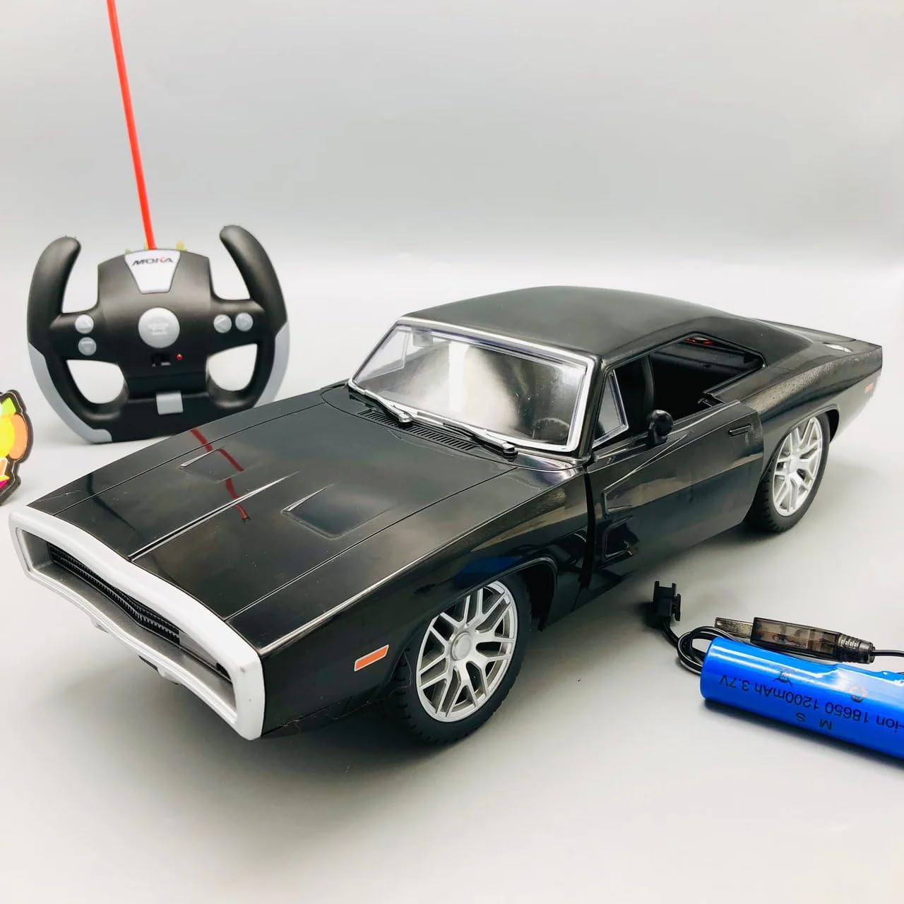 Moka Remote Control High Speed Toy Muscle Cars Fast & Furious Glossy Black Lights and Door Open Feature