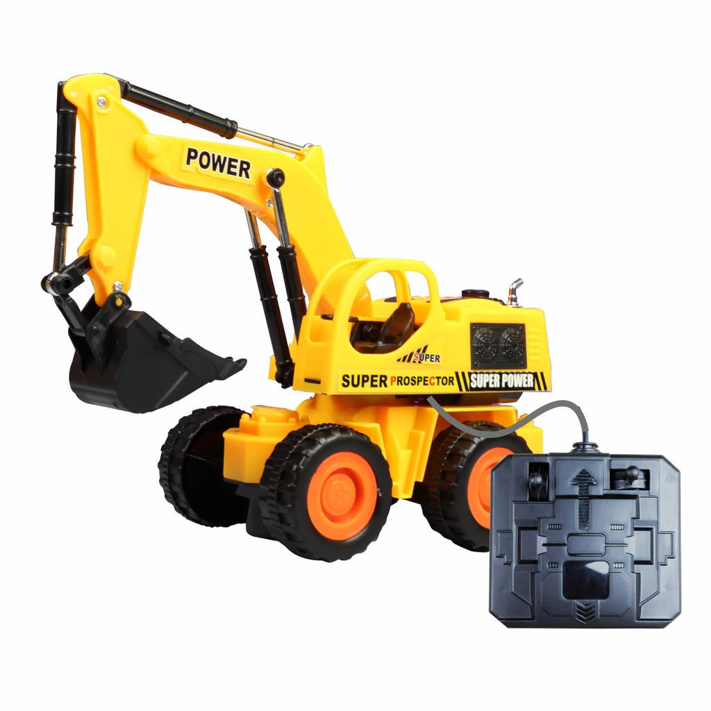 Wired Remote Control JCB Excavator Toy Truck, Construction Shovel Loader with 360° Rotation, Full-Function Steering & Working Bucket, Durable ABS, Rubber Tyres – Yellow