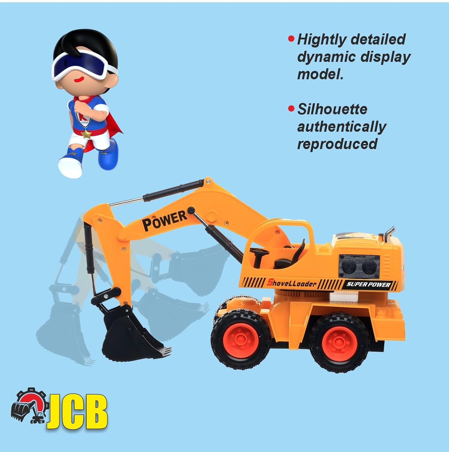 Wired Remote Control JCB Excavator Toy Truck, Construction Shovel Loader with 360° Rotation, Full-Function Steering & Working Bucket, Durable ABS, Rubber Tyres – Yellow